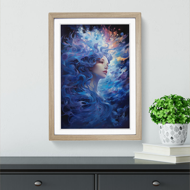 Aquarius Zodiac Contemporary Art - Framed Print, Oak Framed, 46cm H x 34cm W x 2cm D