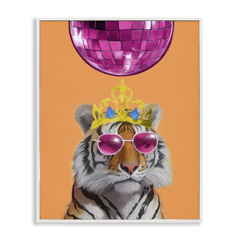 Tigre disco avec couronne, estampe numérique par Elizabeth Medley, Estampe numérique encadrée blanc bord de mer