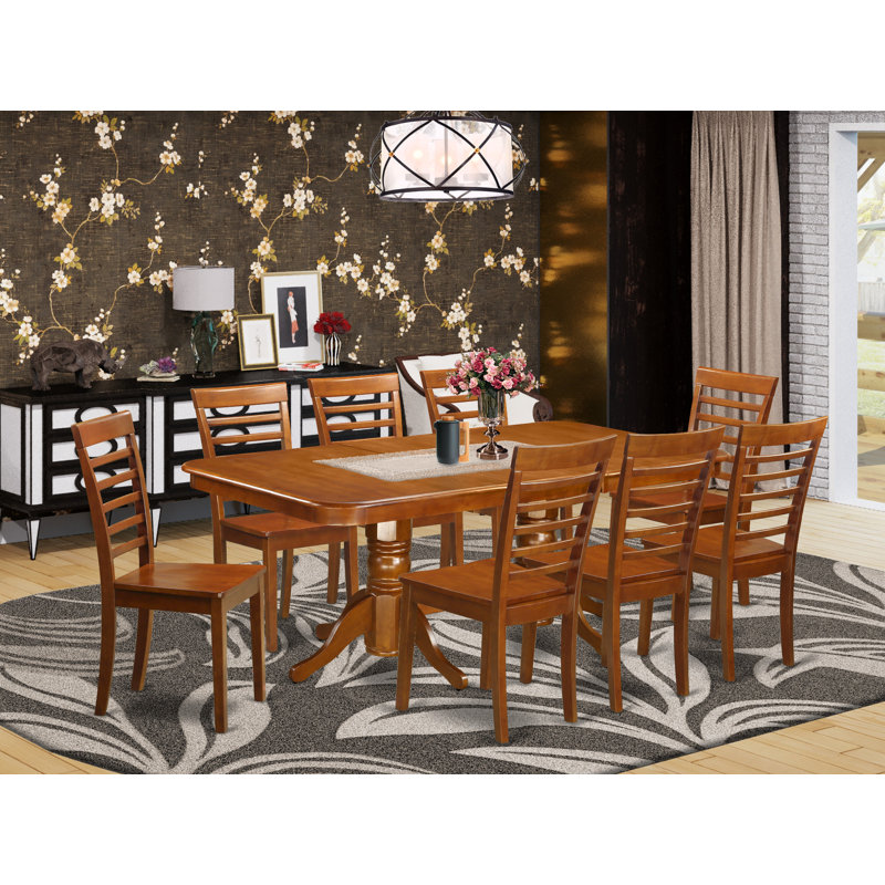 9 Piece Kitchen Table & Chairs Set Includes a Rectangle Dining Table with Butterfly Leaf and 8 Dining Room Chairs, 40x78 Inch, Saddle Brown