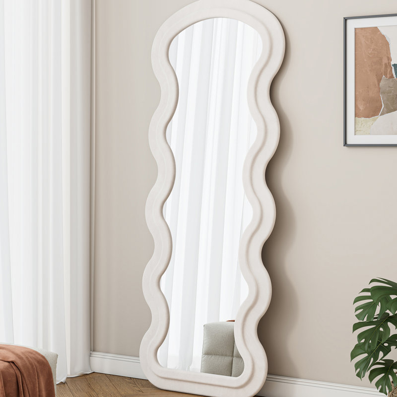 Miroir blanc en flanelle pour décoration de salon, doux au toucher, miroir de plancher pleine longueur de 24 po de largeur, blanc, suspendu ou incliné, tissu confortable, usage domestique