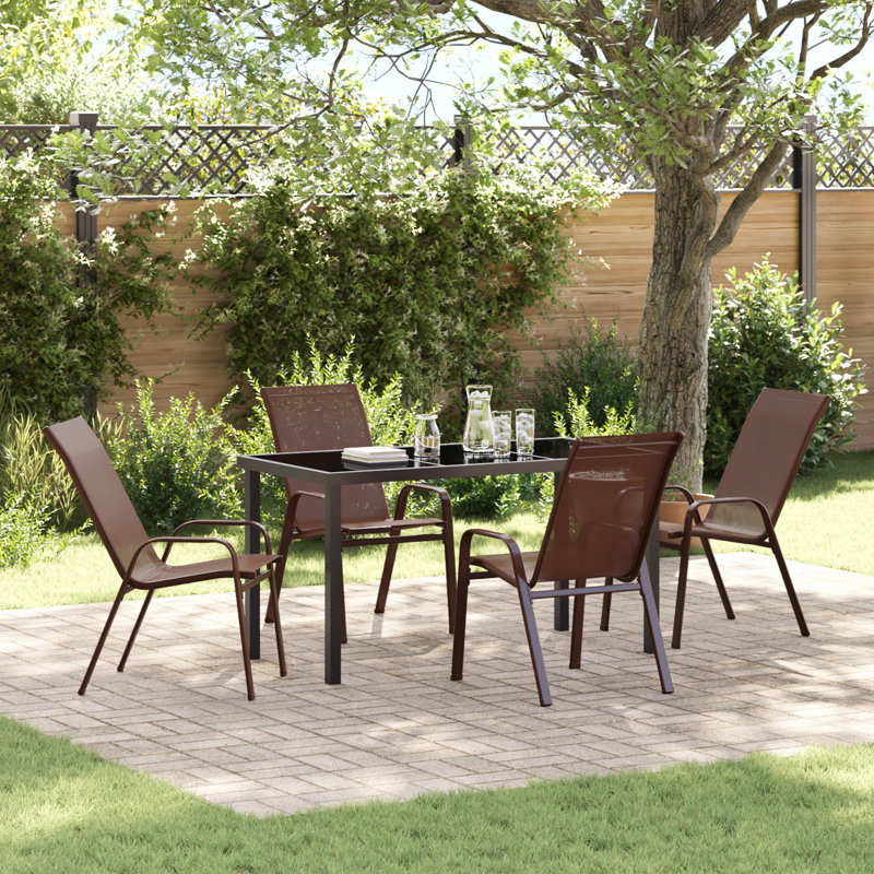  5 Piece Garden Dining Set Grey PVC-coated polyester And Steel, Brown
