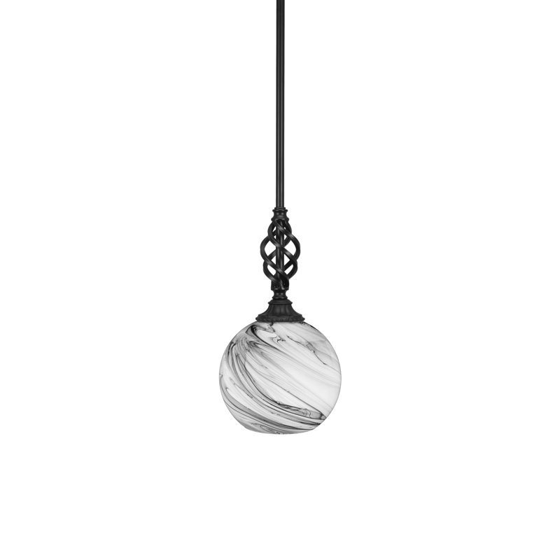 Mini-luminaire suspendu suspendu Elegté avec fini noir mat et verre onyx de 13,75 po