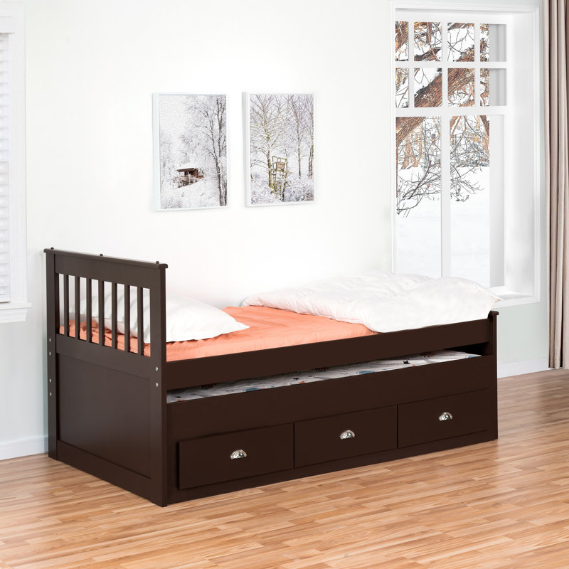Lit plateforme avec rangement Jaslean, Espresso