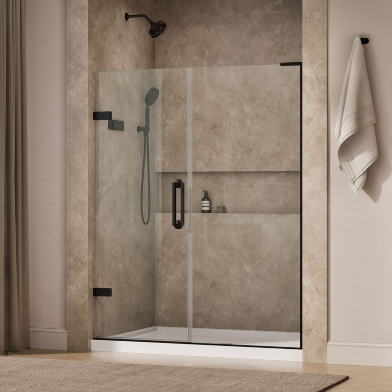 Components 58-In58-3/4-In W X 71-1/2-In H Frameless Pivot Shower Door With 3/8-In Crystal Clear Glass And Back-To-Back Vertical Door Pulls