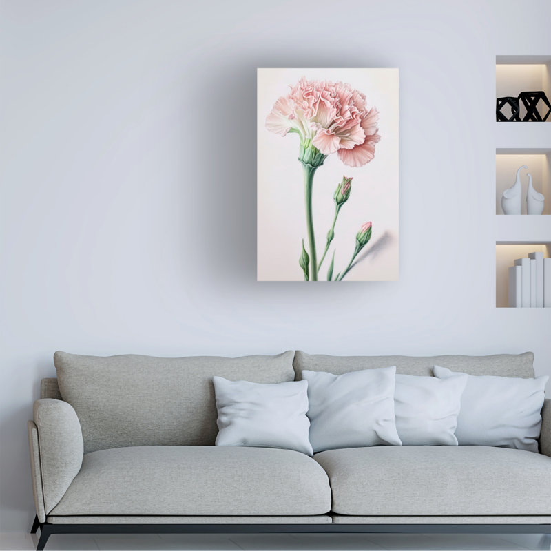 Œuvre bolognaise, rose poudre Inco, œillets, H 32 po x l 22 po