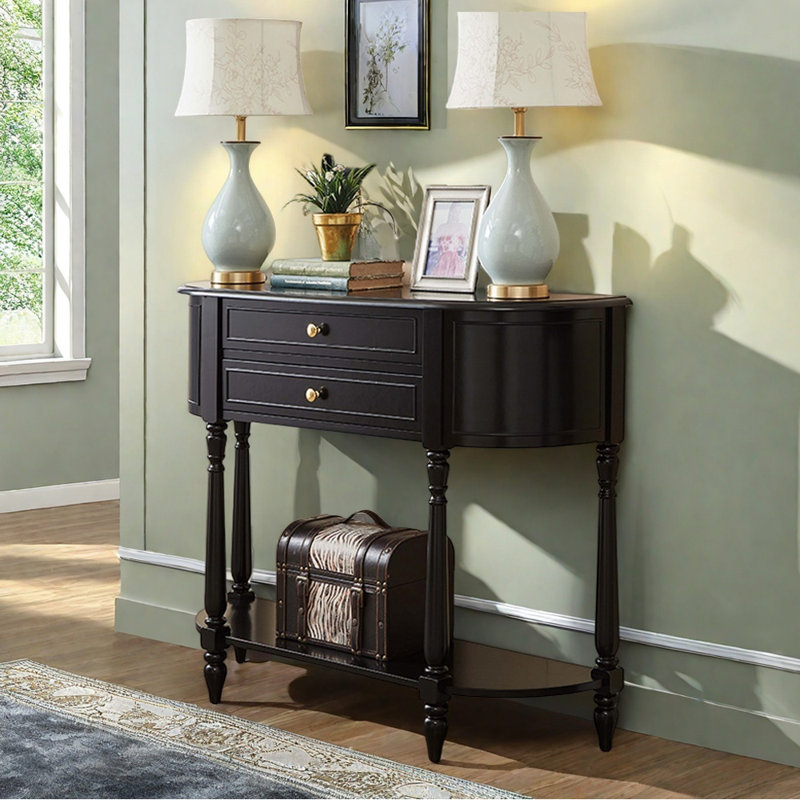 Commode d'appoint rétro en bois massif en demi-cercle, H 37,4 po x l 47,24 po x P 14,17 po