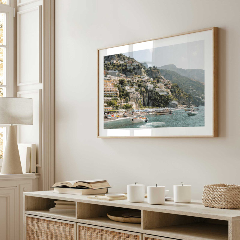 Imprimé nautique Positano, H 9 po x l 11 po x P 1,25 po, Cadre photo noir satiné