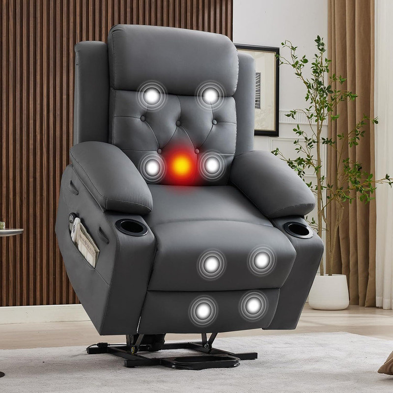 Fauteuil inclinable électrique Power Lift avec massage et chauffage, fauteuil inclinable électrique en cuir PU surdimensionné