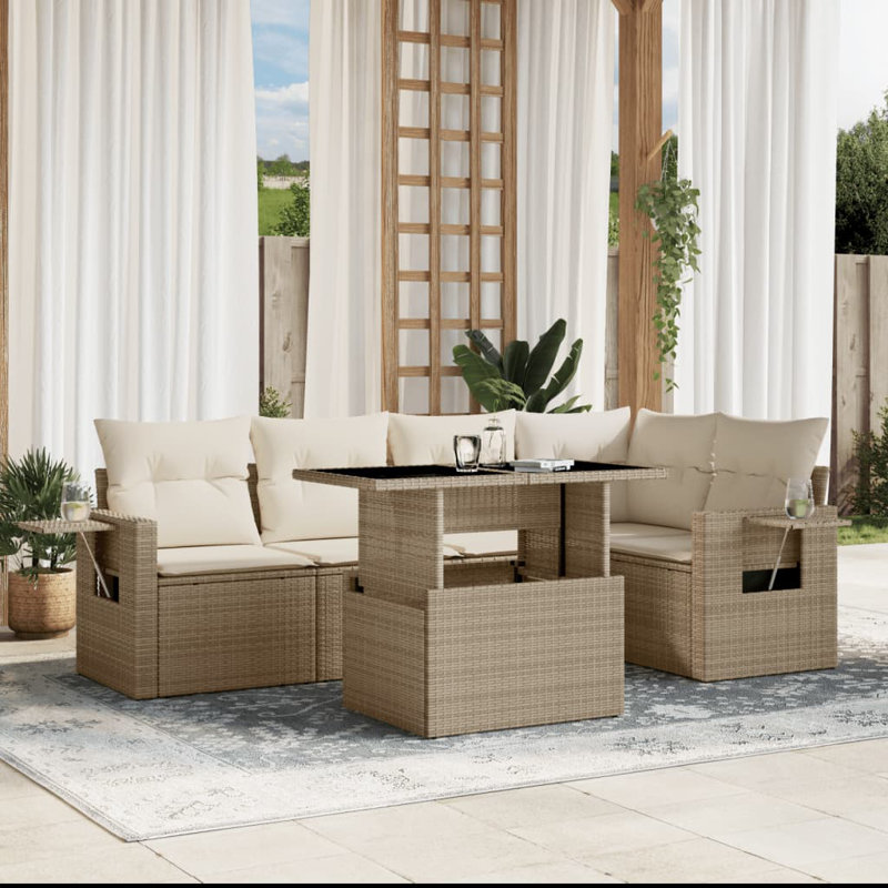 Ensemble de canapé de jardin en rotin PE beige, acier thermolaqué Vidaxl, verre trempé
