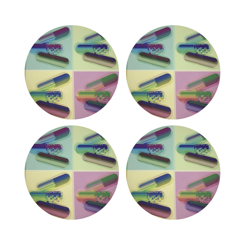Ode To Hurst Vegan Leather Round Placemats, Psychedelic