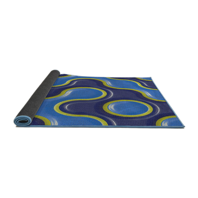 Tapis bleu tissé à la machine, Rond 8 pi
