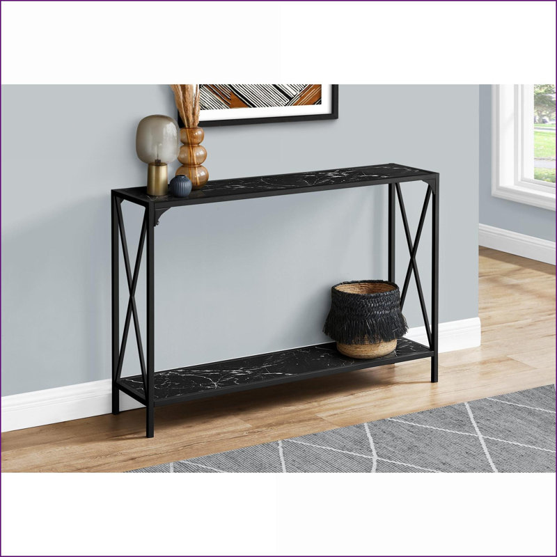 Table basse robuste d'apparence de marbre noire peu encombrante pour le salon / entrée, structure en métal mince à 2 niveaux