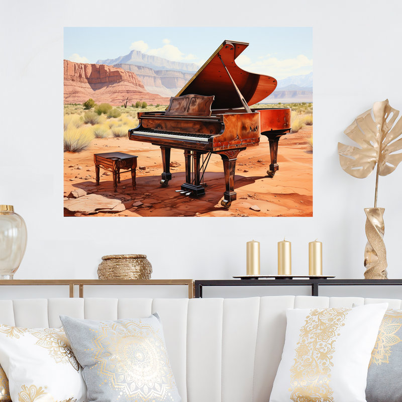 Desert Piano Melody I - Piano, art mural en métal, H 12 po x l 20 po x P 1 po