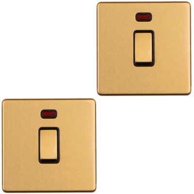 2 PACK 1 Gang Single SCREWLESS 20A Switch & Neon ANTIQUE BRASS & BLACK 3mm Slim