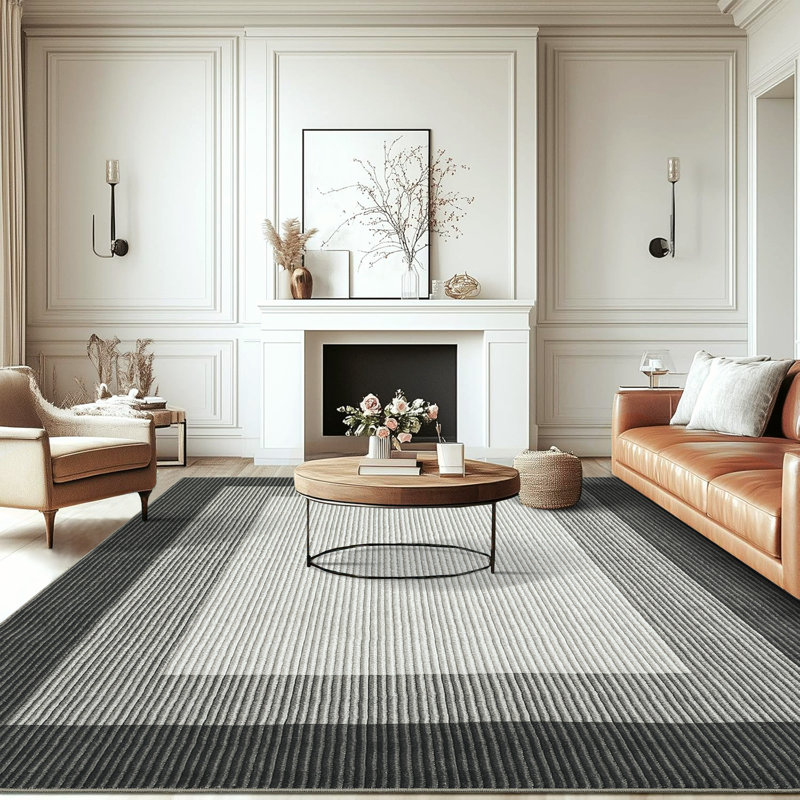 Tapis modernes à rayures et à rayures (non tissés) pour salon, chambre à coucher, tapis à lessive à poils courts, tapis neutre simple, pour bureau, décoration intérieure