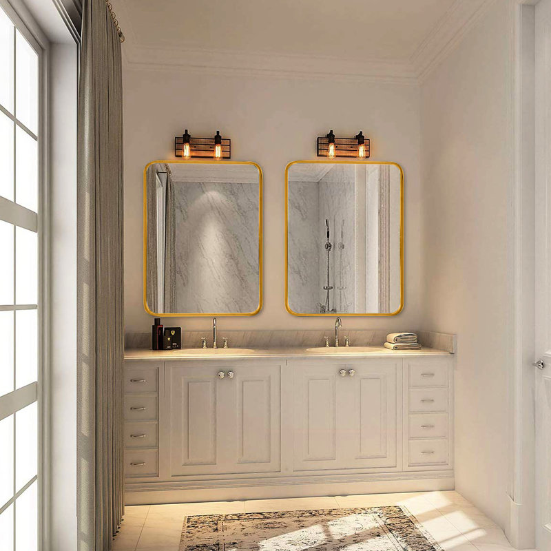 Miroir mural doré de 22 po x 30 po pour décoration de salle de bain - verre de 4 mm de hauteur, cadre principal rouille et remplissage en aluminium