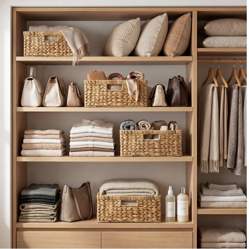Handwoven Water Hyacinth Jumbo Storage Basket With Iron Frame And Built-In Handles - Natural, 6.75" H x 15" W x 11" D