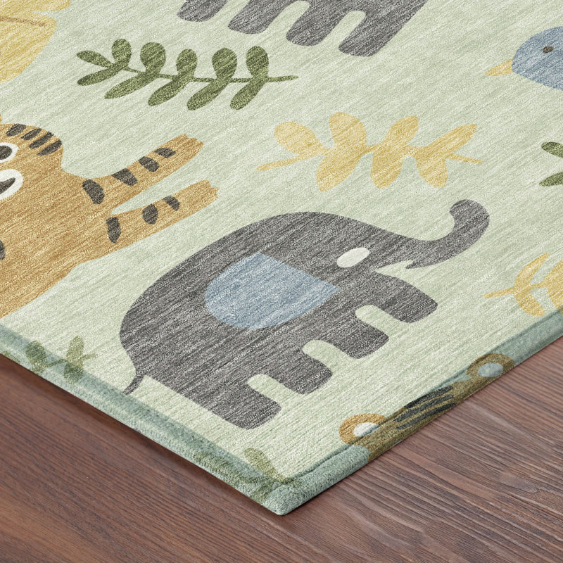 Machine Washable Indoor/Outdoor Chantille ACN2578 Kids Rug, Mint, 2'6" x 3'10"