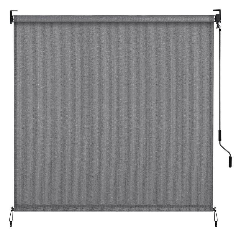  Outdoor Roller Sun Shade 8' X 8', Hdpe Shade Cloth, Aluminum Tube, Grey, 96" W x 72" L