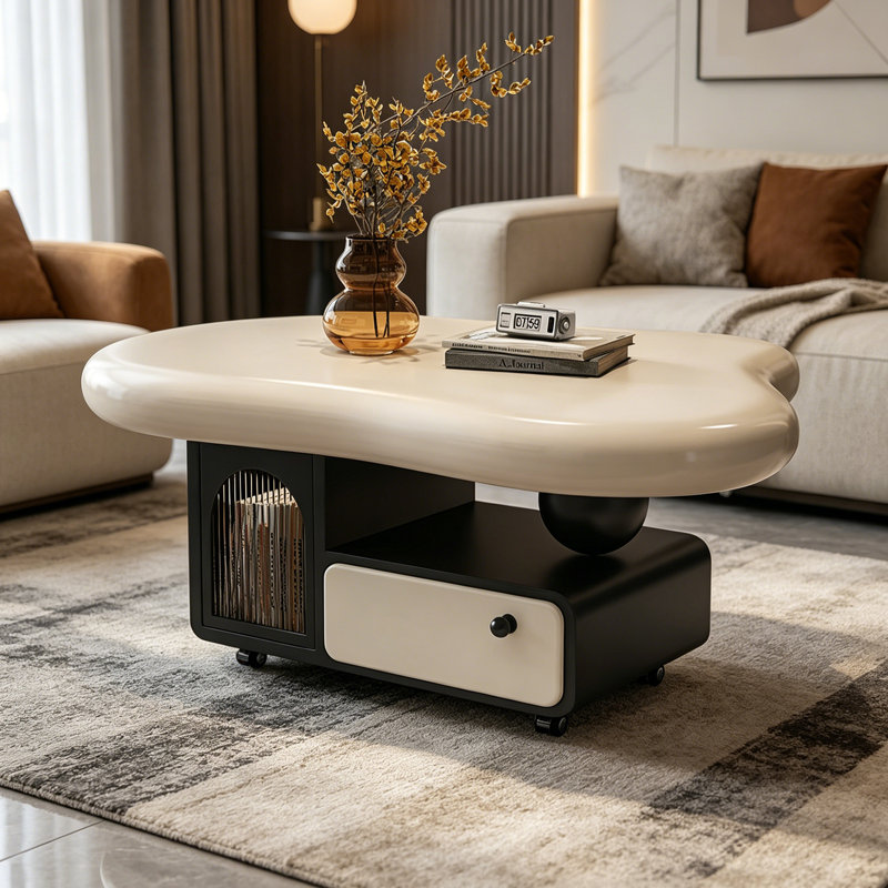 Table basse Italian Luxury Minimalist, 18.5" H x 39.37" W x 27.16" D, Cream / Black