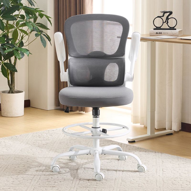 Chaise de dessinateur ergonomique Inbox Zero , Gris, Blanc