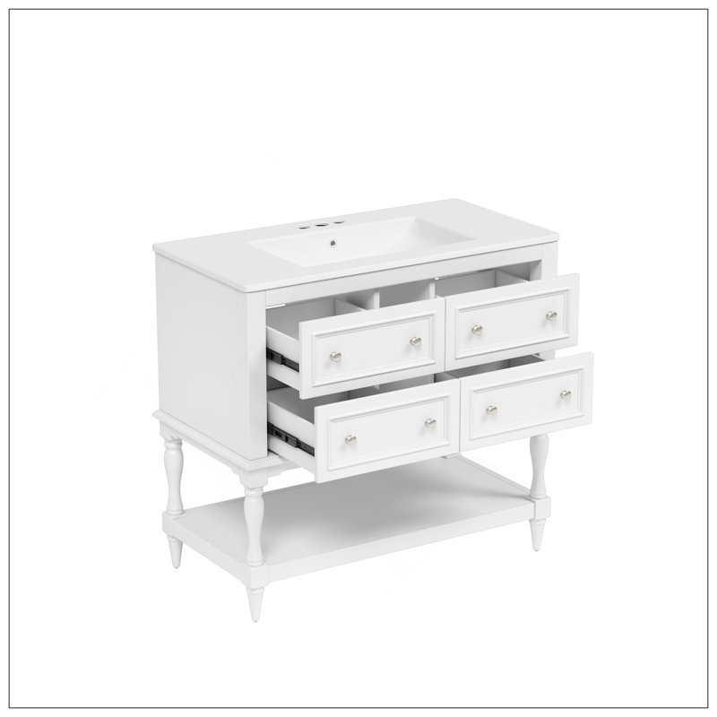 Ensemble de meuble-lavabo sophistiqué 36 po avec ensemble de meuble-lavabo, meuble-lavabo encastré en céramique, ensemble de meuble-lavabo autoportant avec 4 tiroirs, armoire de salle de bain avec cadre en bois massif