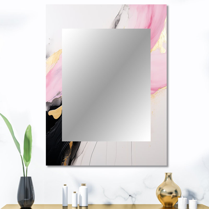 Abstrait, vague d'or rose et noir II - peinture abstraite unique, miroir doré, 40 po x 30 po