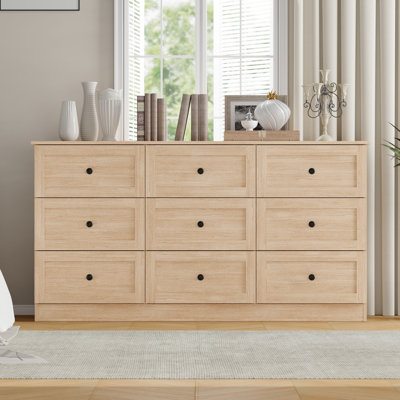 Commode 9 tiroirs, commode de 59 po de largeur pour la chambre à coucher, grande commode moderne, meuble télé de 65 po, rangement avec poignées en métal pour la chambre à coucher, le salon, le couloir blanc