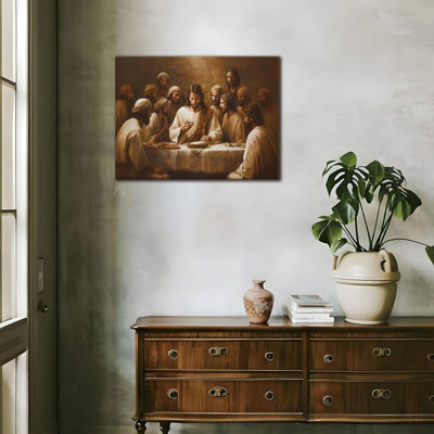 Framed Jesus Canvas Wall Art, Last Supper Wall Decor Painting, Christian Posters Print Dining Room Pictures For Church Home Bedroom Living Room Home Decortion 16X24 Inch