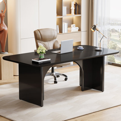 Modern Black Computer Desk, 63 x 31.5 inch Large Minimalist Executive Office Desk Study Table Writing Desk Workstation with Arch Design Legs by 17 Stories