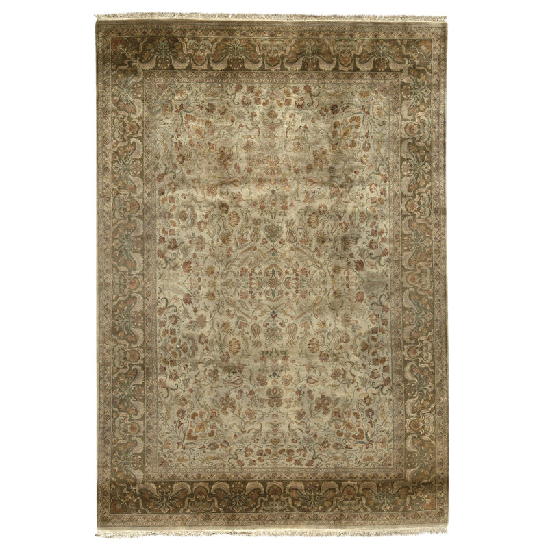 Tapis vert et brun noué à la main de haute qualité