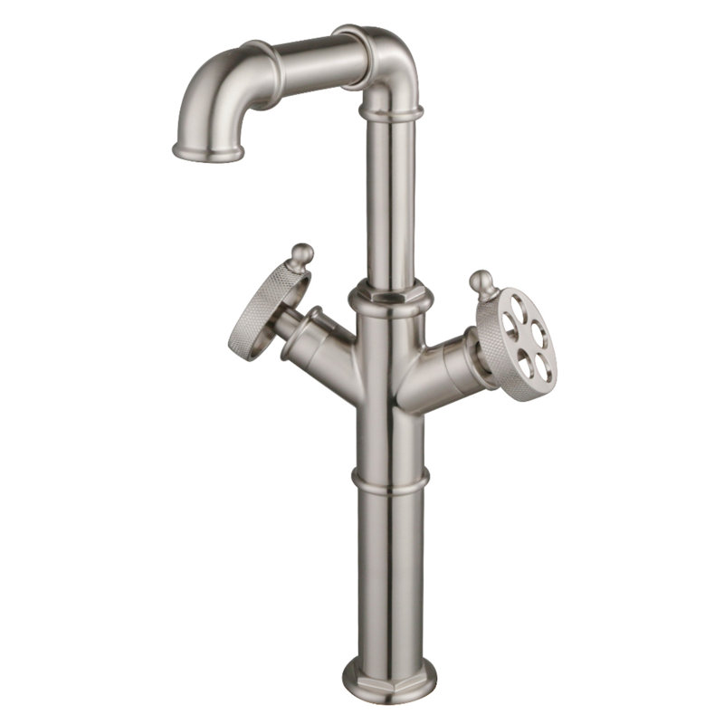 Kingston Brass Wendell Two-Handle 1-Hole Deck Mount Vessel Faucet With Knurled Handle, Brushed Nickel