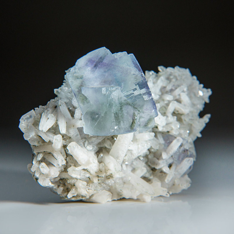 Purple and Blue Fluorite on Quartz from De'an Mine, Wushan, Jiangxi Province, China