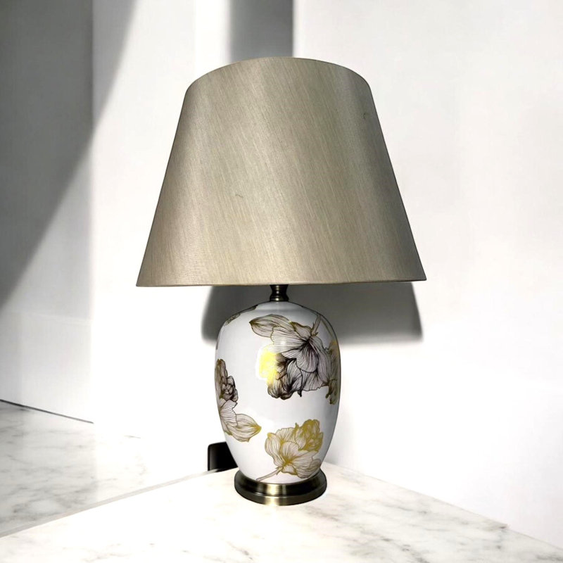 61cm Ceramic Table Lamp with Fabric Shade Textured Base | Elegant Bedside or Living Room Accent Lighting