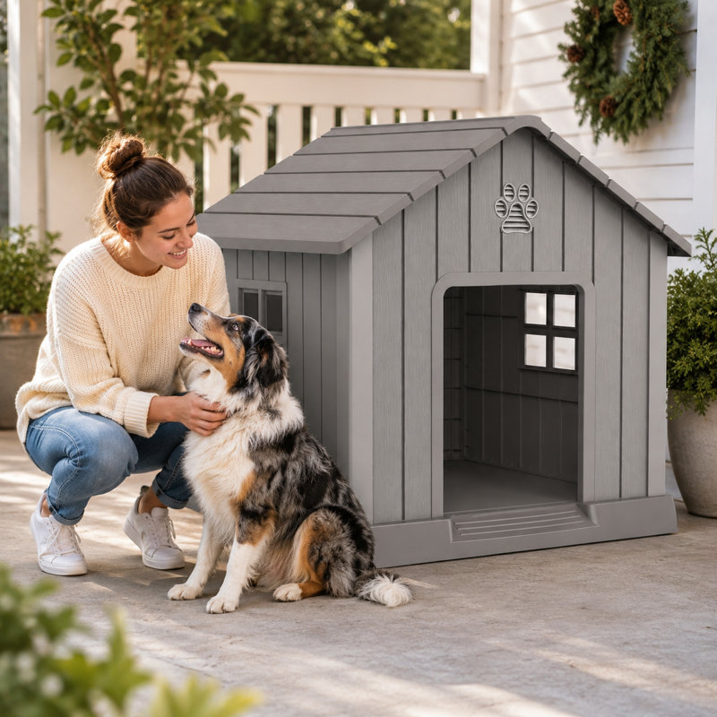Grande niche pour chien résistante aux intempéries, Grey