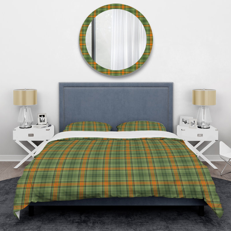 Ensemble de housse de couette en microfibre vert / orange 3 pièces, Housse de couette pour très grand lit et 2 très