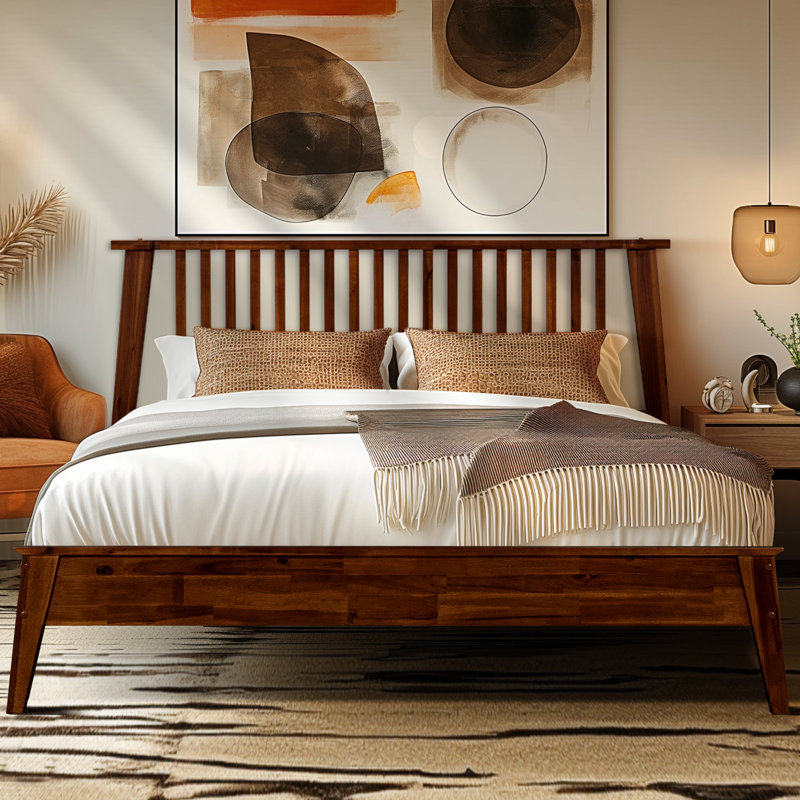 Kaylin Premium Solid Wood Platform Bed Frame With Headboard – 800 Lb Capacity, No Box Spring Needed, Fits All Mattresses, 5-Year Warranty
