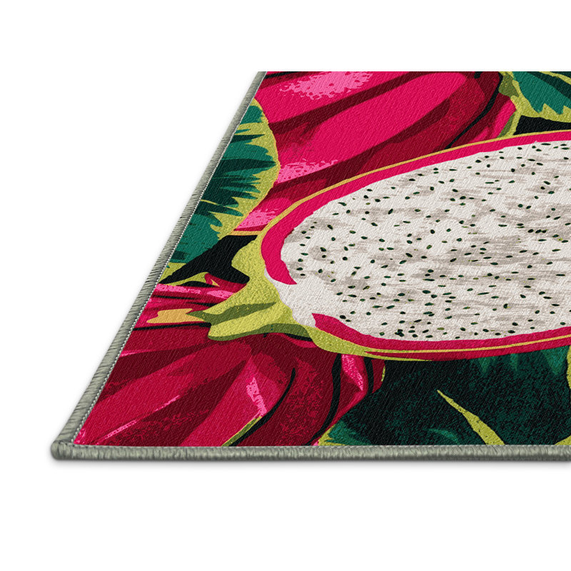Tapis lavable à motif de fruits du dragon Pitaya, Rond 8 pi