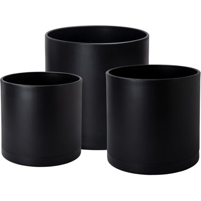 Ensemble de 3 grands pots à plantes en plastique avec trou de drainage et soucoupes, jardinière cylindrique moderne pour plantes d'intérieur et d'extérieur