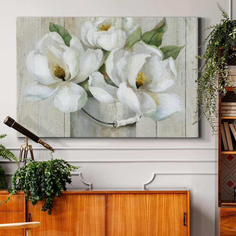 Shiplap Magnolias - Reproduction d'art sur toile tendue, H 27 po x l 18 po x P 1 po