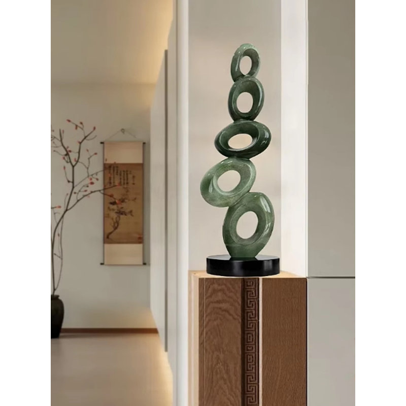 Modern Minimalist Resin Wooden Base Five Blessings Jade Stacking Sculpture Decoration Item