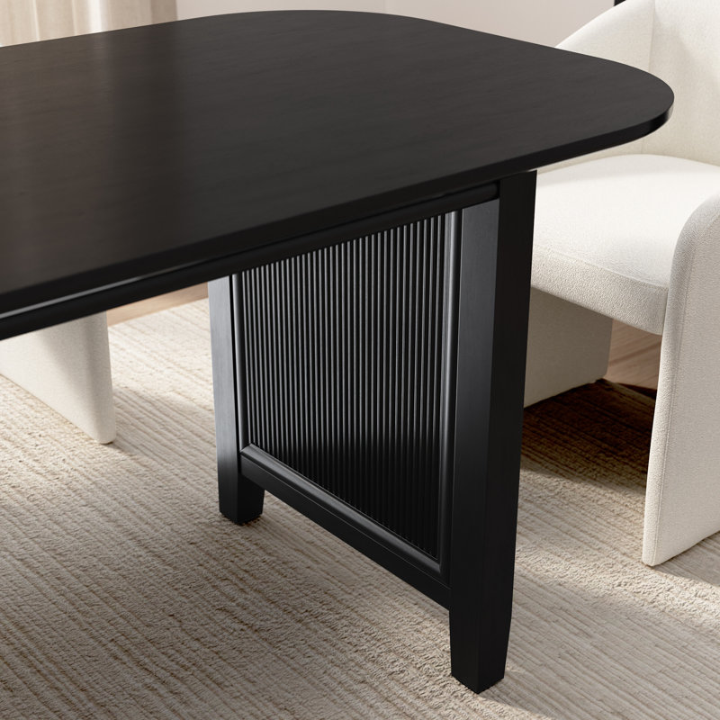 Table de salle à manger rectangulaire 71 po, sièges 4 à 6, base cannelée, bois moderne, bouleau onyx, Onyx