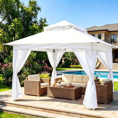 13' x 13' Pop-Up Patio Gazebo with Mosquito Netting, Heavy-Duty Double-Tier Canopy, Metal Frame for Backyard & Deck
