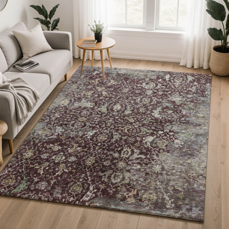 Tapis oriental lavable à la machine de qualité supérieure Mayfield AMF2359, Bourgogne, 8 pi x 10 pi