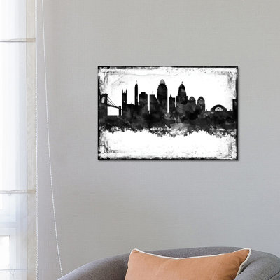 Cincinnati Black & White Film by WallDecorAddict - Wrapped Canvas Print