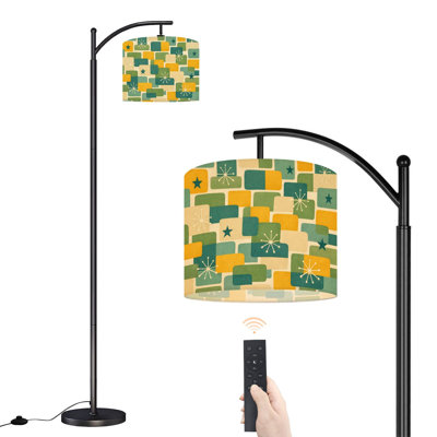 Lampe sur pied à arche rétro Mid-Century moderne à formes géométriques, formes atomiques, vert, jaune, lampes sur pied avec télécommande, abat-jour réglables, grandes lampes debout pour la lecture, salon, bureau
