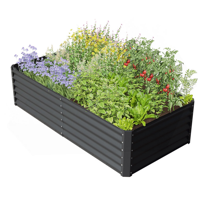 6X3x2ft Galvanized Raised Garden Bed, Outdoor Planter Garden Boxes Large Metal Planter Box For Gardening Vegetables Fruits Flowers, Dark Gray
