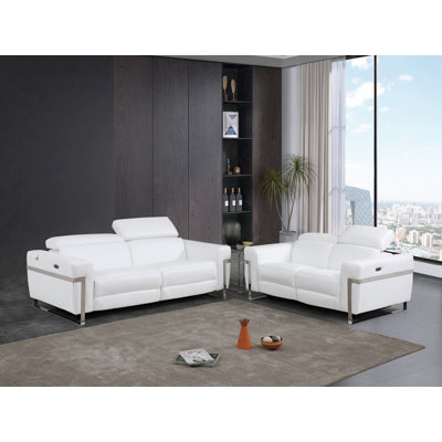 Ensemble de canapé et causeuse inclinable électrique en cuir italien Weems