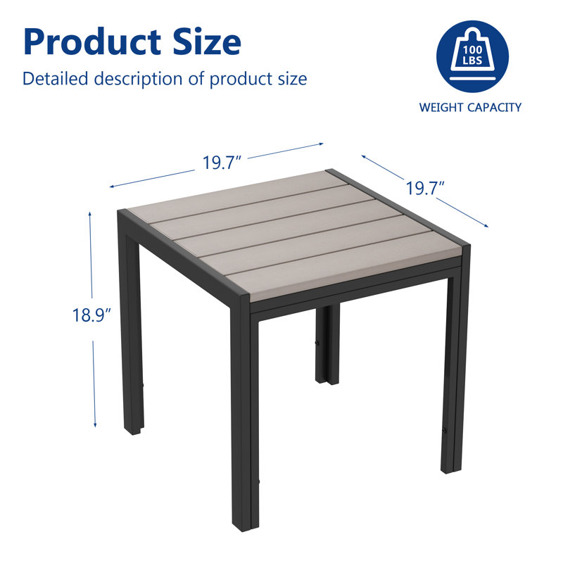 Table d'appoint carrée de patio, table d'extérieur avec protection UV, Gris