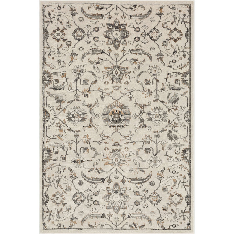 Tapis gris à motif floral Margarida, Rectangle 3 pi 11 po x 6 pi